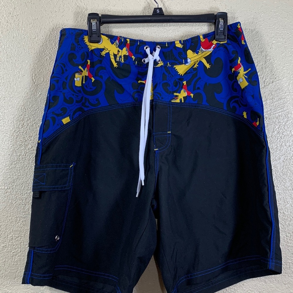 Simpsons Men's Shorts Swim Trunks Navy Blue Black Bart Simpson Size 34
